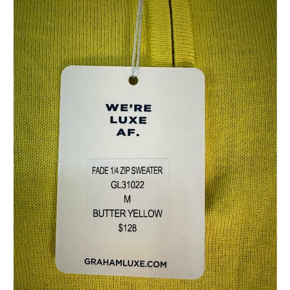 NWT Graham Luxe Quarter Zip Sweater Size M Silk Blend Butter Yellow - Picture 6 of 9